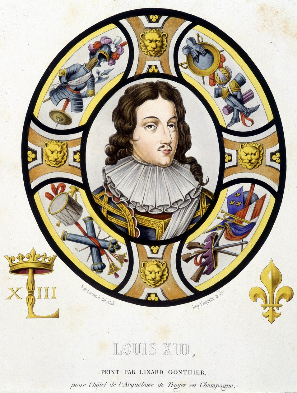 Portrait of Louis XIII, King of France, Facsimile of a Stained Glass from the Middle Ages from 