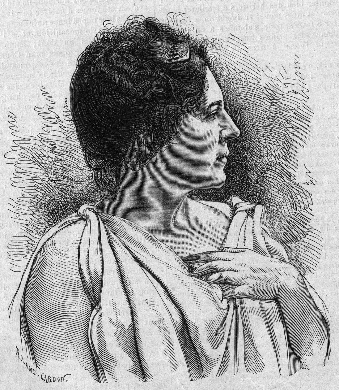 Portrait of Madame Agar (Marie Leonide Charvin), French comedian. Engraving in 