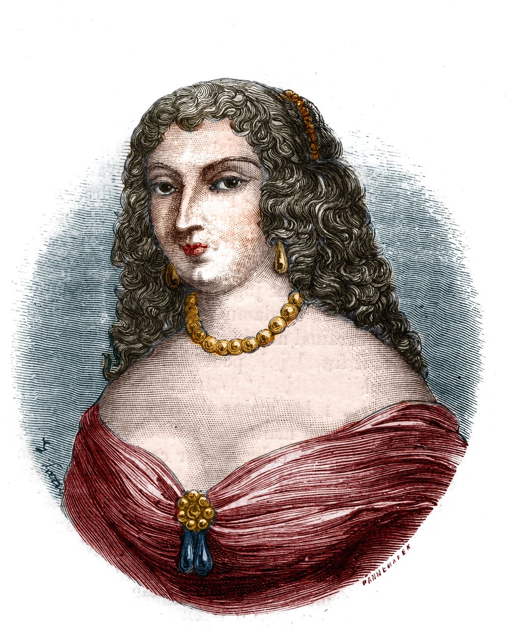 Portrait of Mademoiselle de la Fayette (Louise de La Fayette 1618-1665) mistress in title but without functions of King Louis XIII due to the impotence of the king. Engraving in 