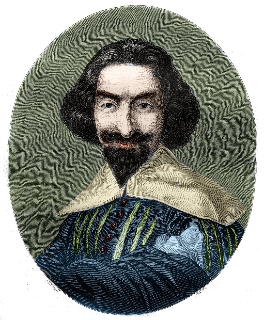 Portrait of Miguel de Cervantes Saavedra (1547-1616), Spanish writer. Engraving from 1852 from the painting of Velasquez. by French School