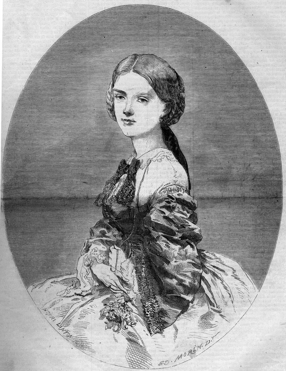 Portrait of Princess Clotilde of Savoy (1843-1911), future wife of Prince Napoleon (1822-1891). Engraving in Le Monde Illustré n°94 of 29 January 1859. by French School