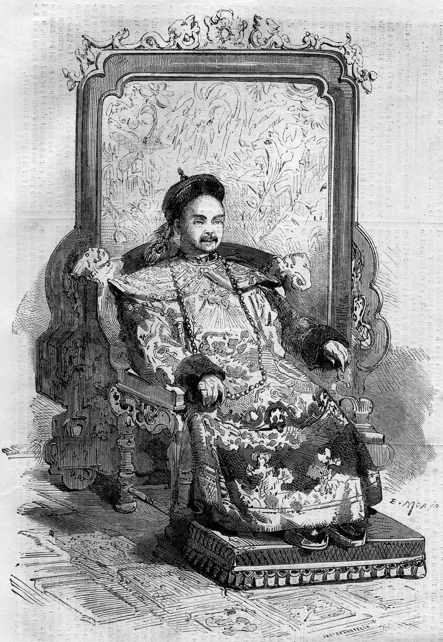 Portrait of Xianfeng, Emperor of China of the Qing Dynasty. Engraving in 