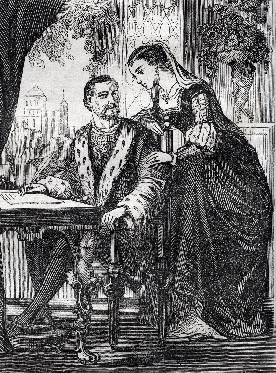 Portrait of the King of France Henri II and Diane de Poitiers - engraving by French School