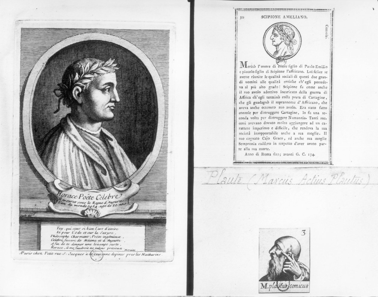 Portraits of Horace, Scipio Aemilianus, and Plautus by French School