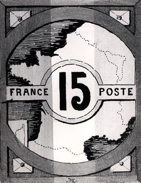 Postage stamp depicting a map of France, late 19th century by French School