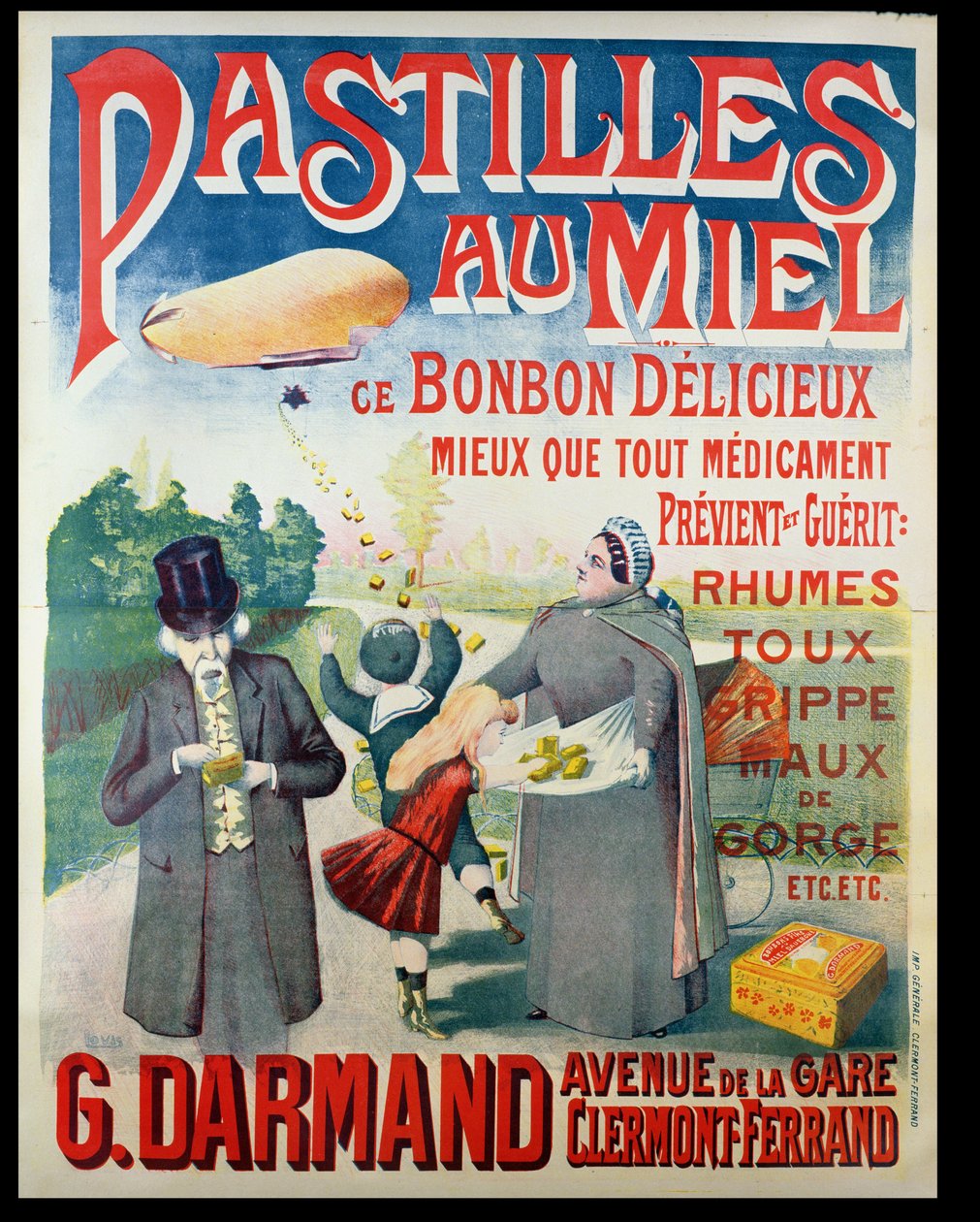 Poster advertising Pastilles au Miel, honey lozenges, made by G. Darmand by French School