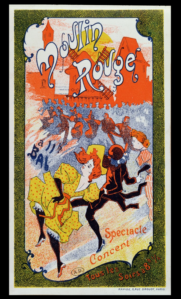 Poster advertising the Moulin Rouge by French School