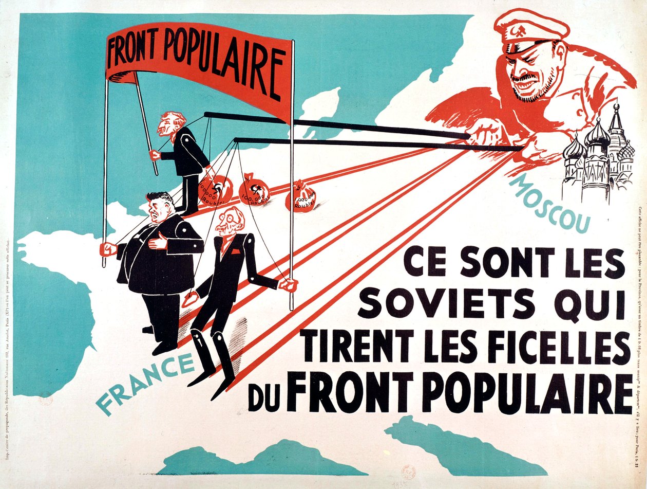 Poster Depicting Edouard Herriot, Leon Blum as the Puppets of Moscow by French School