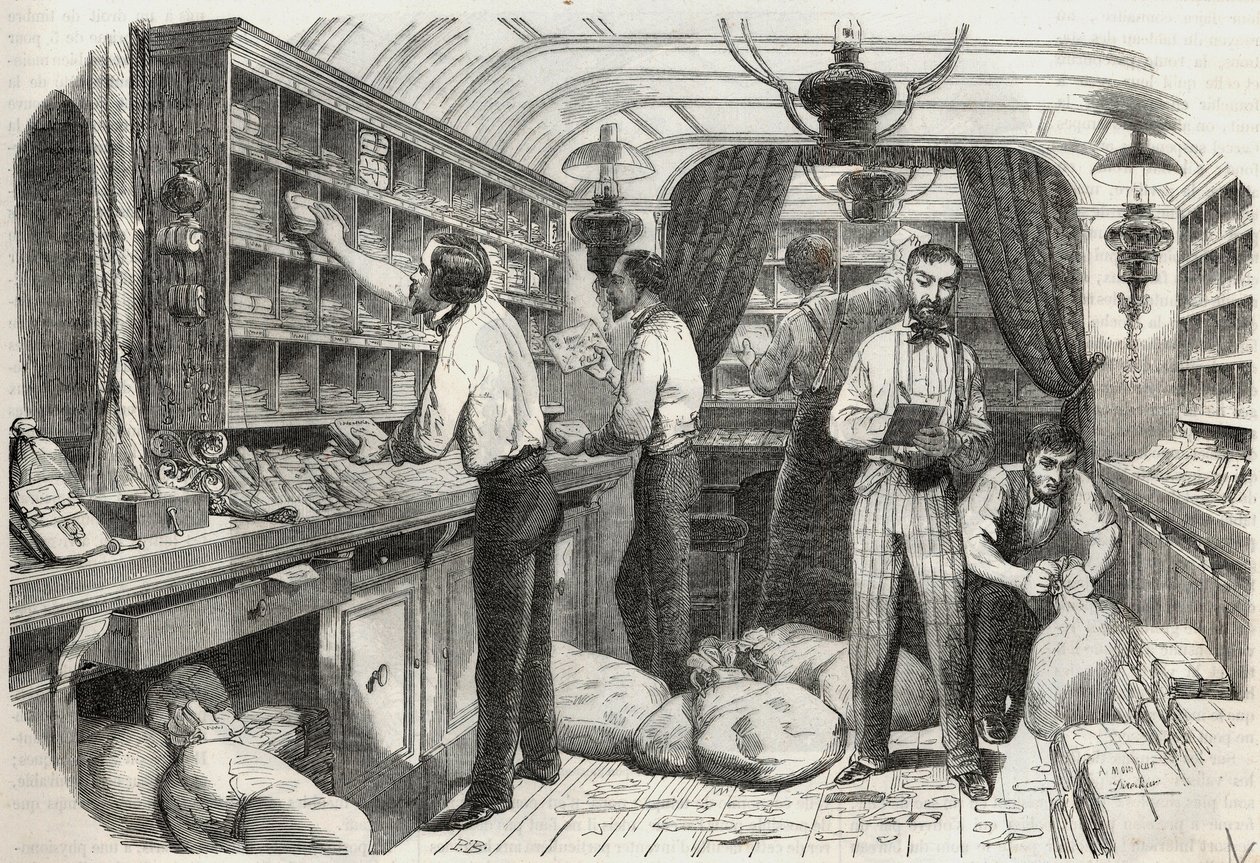 Posts: Interior of the traveling office - Engraving in 