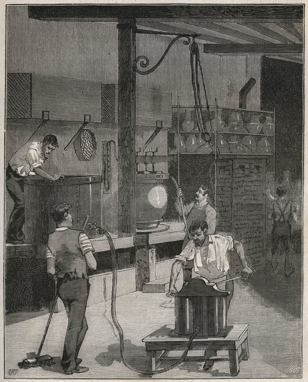 Pottery, Manufacture de Sevres: Vacuum and compressed air casting workshop. Engraving from 1885 in 