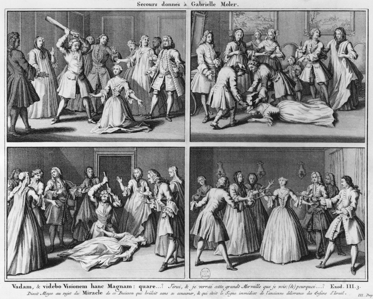Practice of assistance to Gabrielle Moler, illustration from La verite des miracles de M. de Paris by Louis Basile Carre de Montgeron, 1747, Cologne by French School