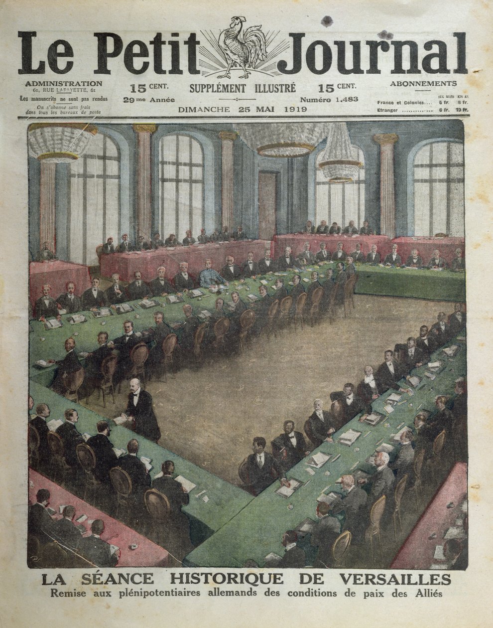 Presentation of the Allied Peace Conditions to the German Delegates on May 7th 1919 at Versailles, front cover of Le Petit Journal, 25th May 1919 by French School
