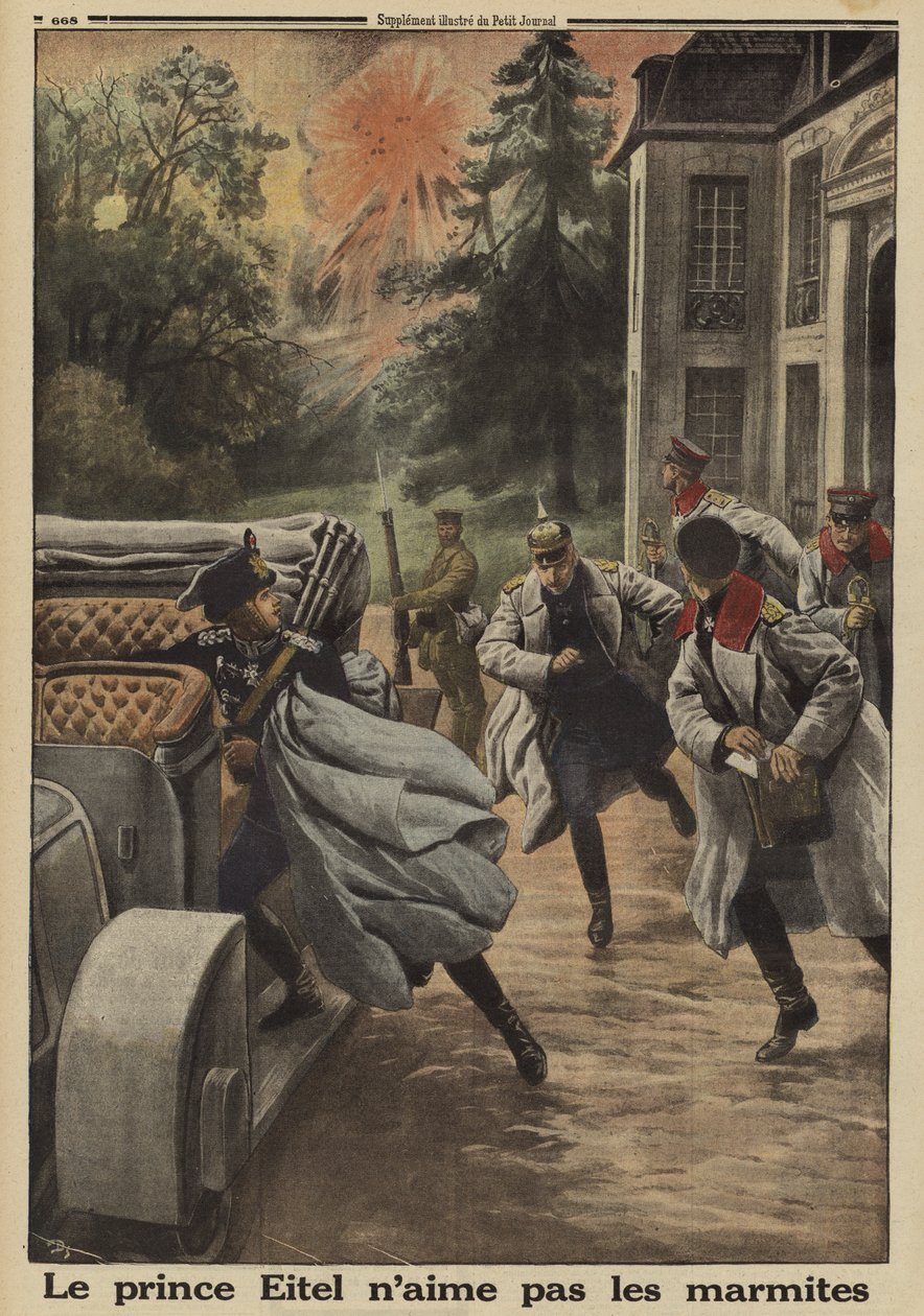 Prince Eitel Friedrich of Prussia, Second Son of Kaiser Wilhelm II of Germany, Fleeing in Panic as His Headquarters at the Chateau de Temple-la Fosse Comes Under French Artillery Bombardment During the Battle of the Somme, World War I by French School