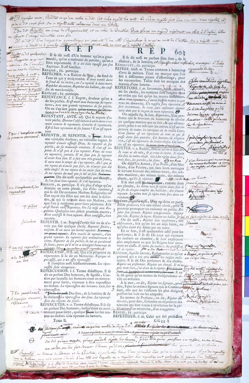 Proofing page with corrections of an edition of the French Academy dictionary by French School