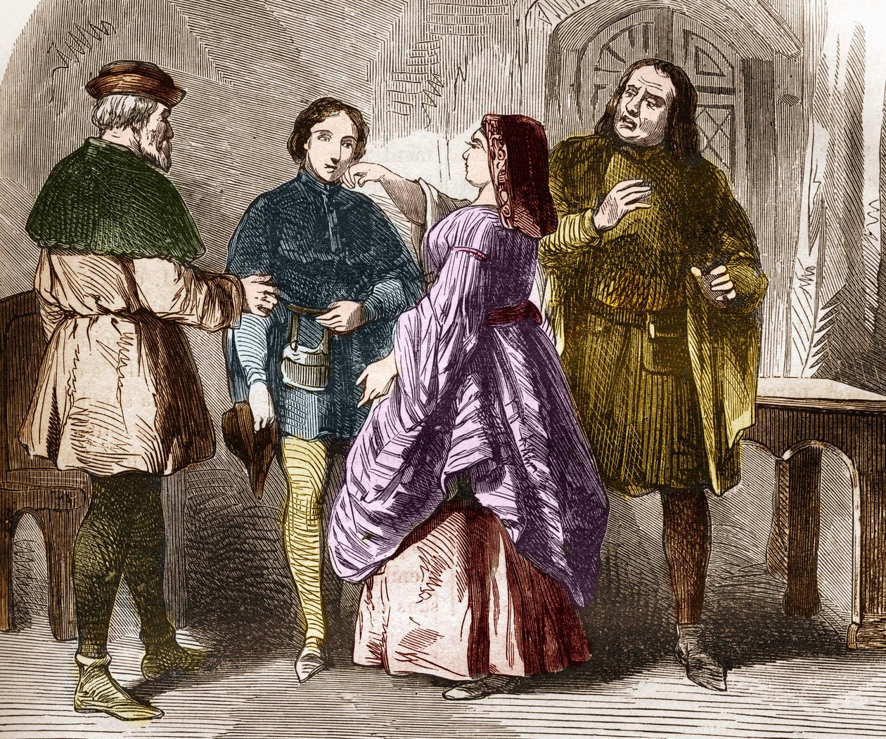 Prostitution scene in Paris at the end of the Middle Ages. Engraving in 