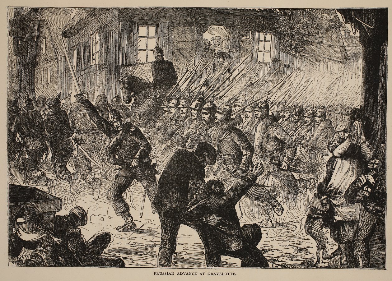 Prussian advance at Gravelotte, illustration from Cassells History of the War between France and Germany, 1870-1871 by French School