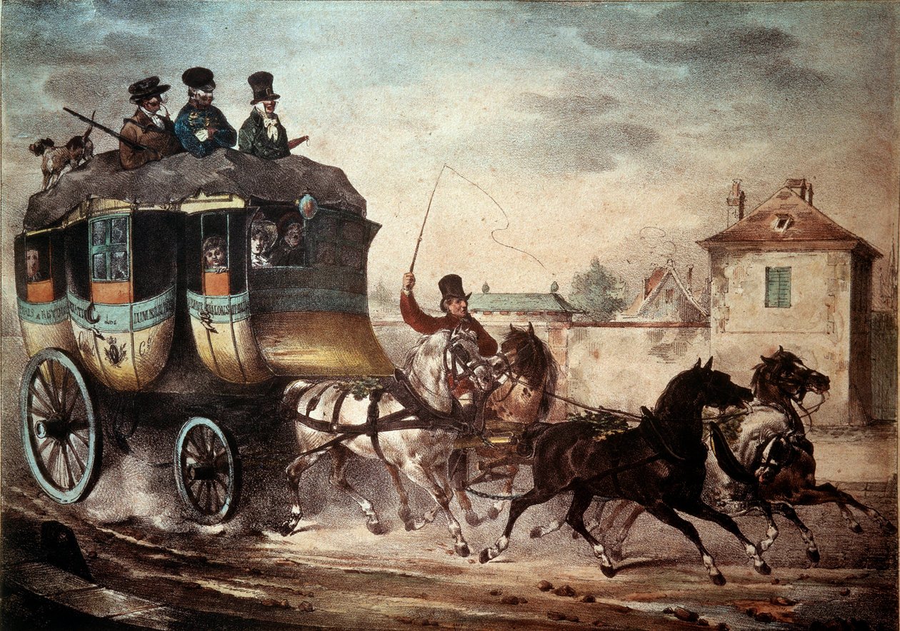 Public transport: Diligence of the line between Paris and Meaux. Illustration of Villain in 1824. Compiegne, Chateau Museum by French School
