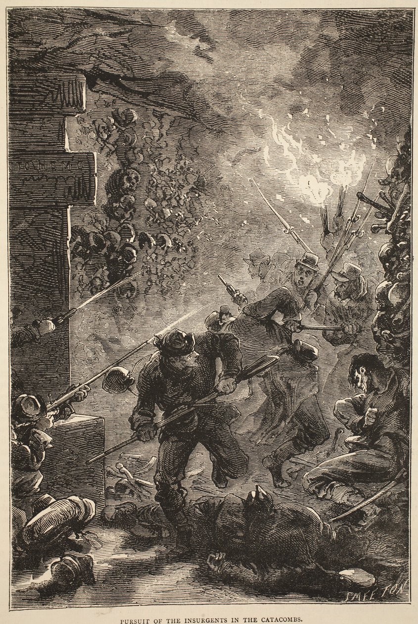 Pursuit of the Insurgents in the Catacombs, May 1871, illustration from Cassells History of the War between France and Germany, 1870-1871 by French School