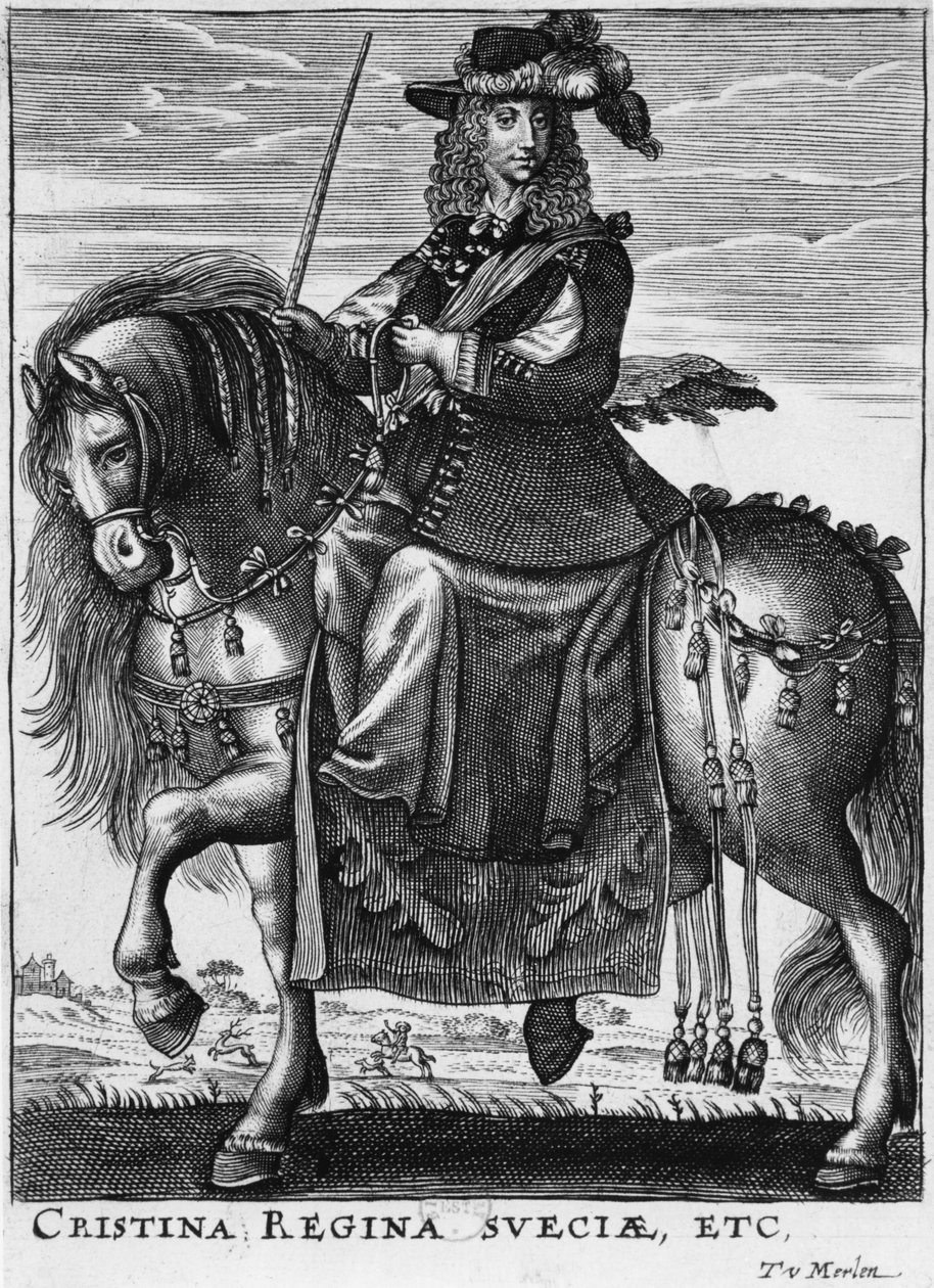 Queen Christina of Sweden (1626-89) on horseback by French School