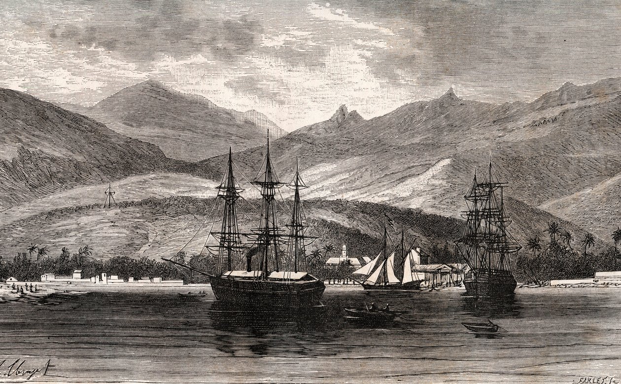Rade de Taiti - Tahiti - engraving in 