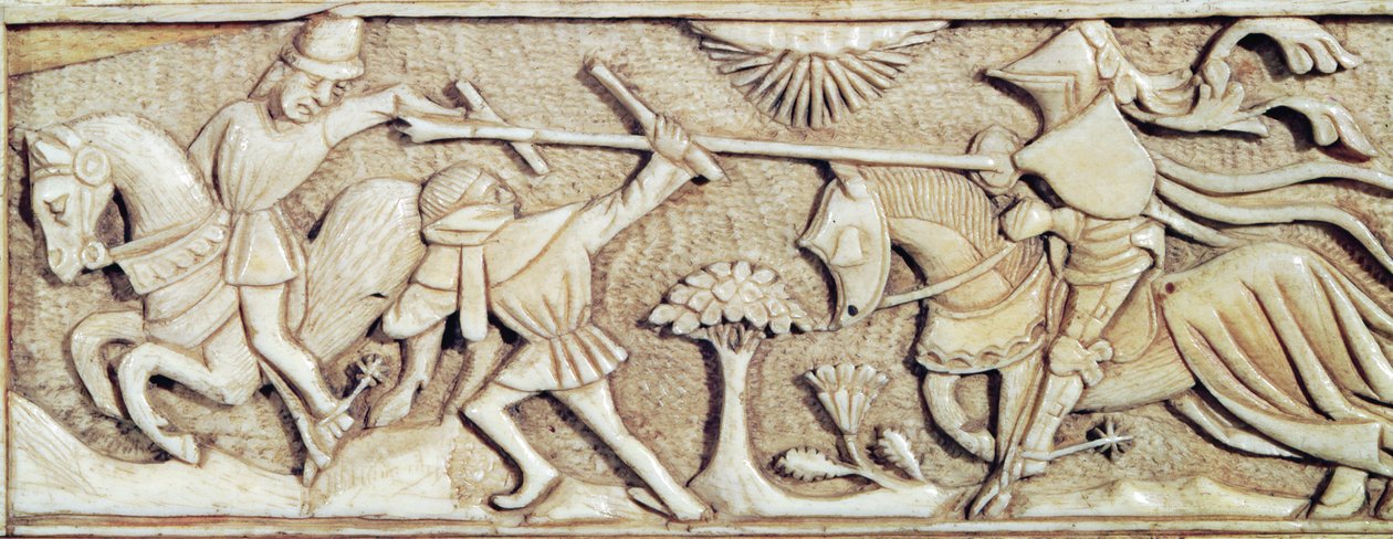Relief depicting knights fighting (detail) by French School