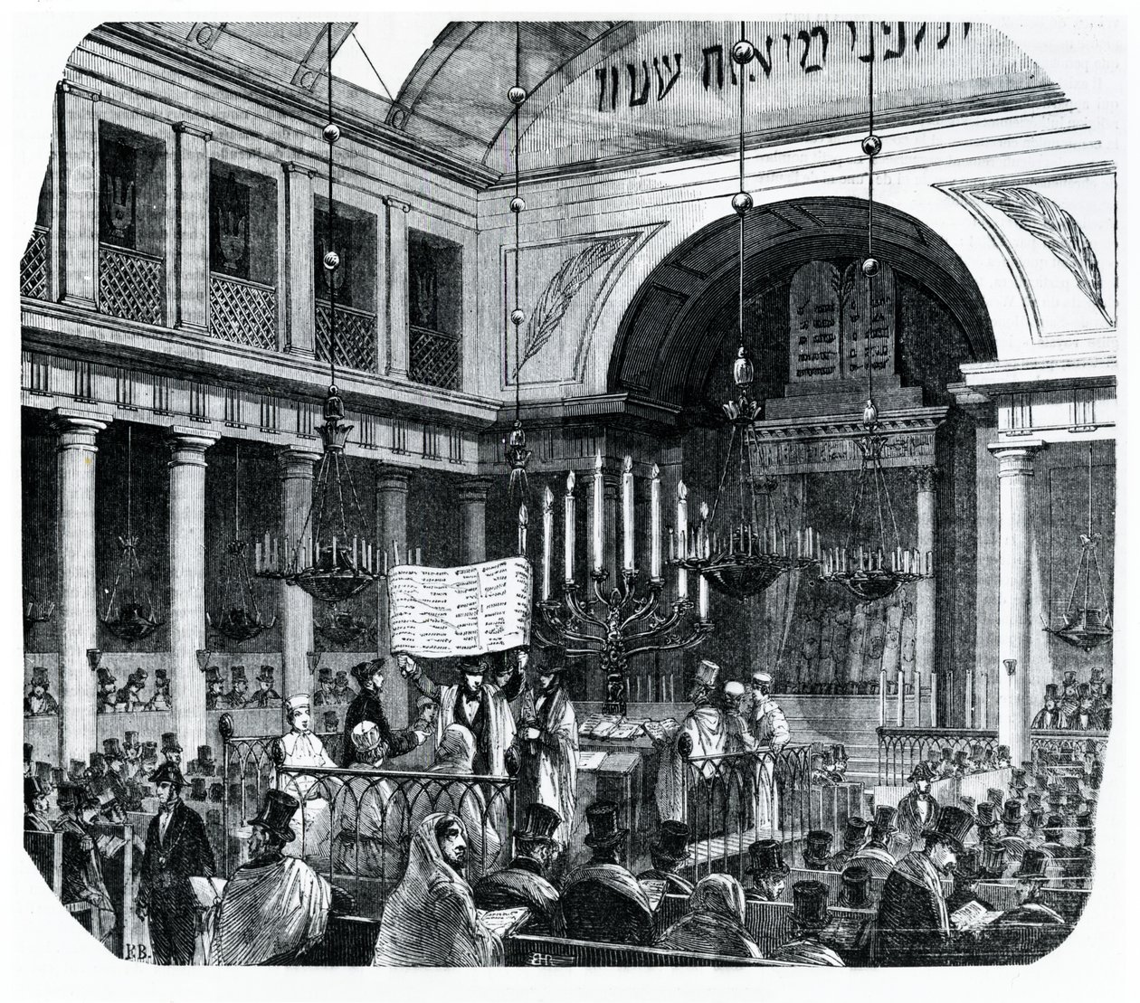 Religious ceremony at the old Paris Synagogue for Rosh Hashana, illustration from Le Tableau de Paris by Edmond Texier, published in Paris by French School