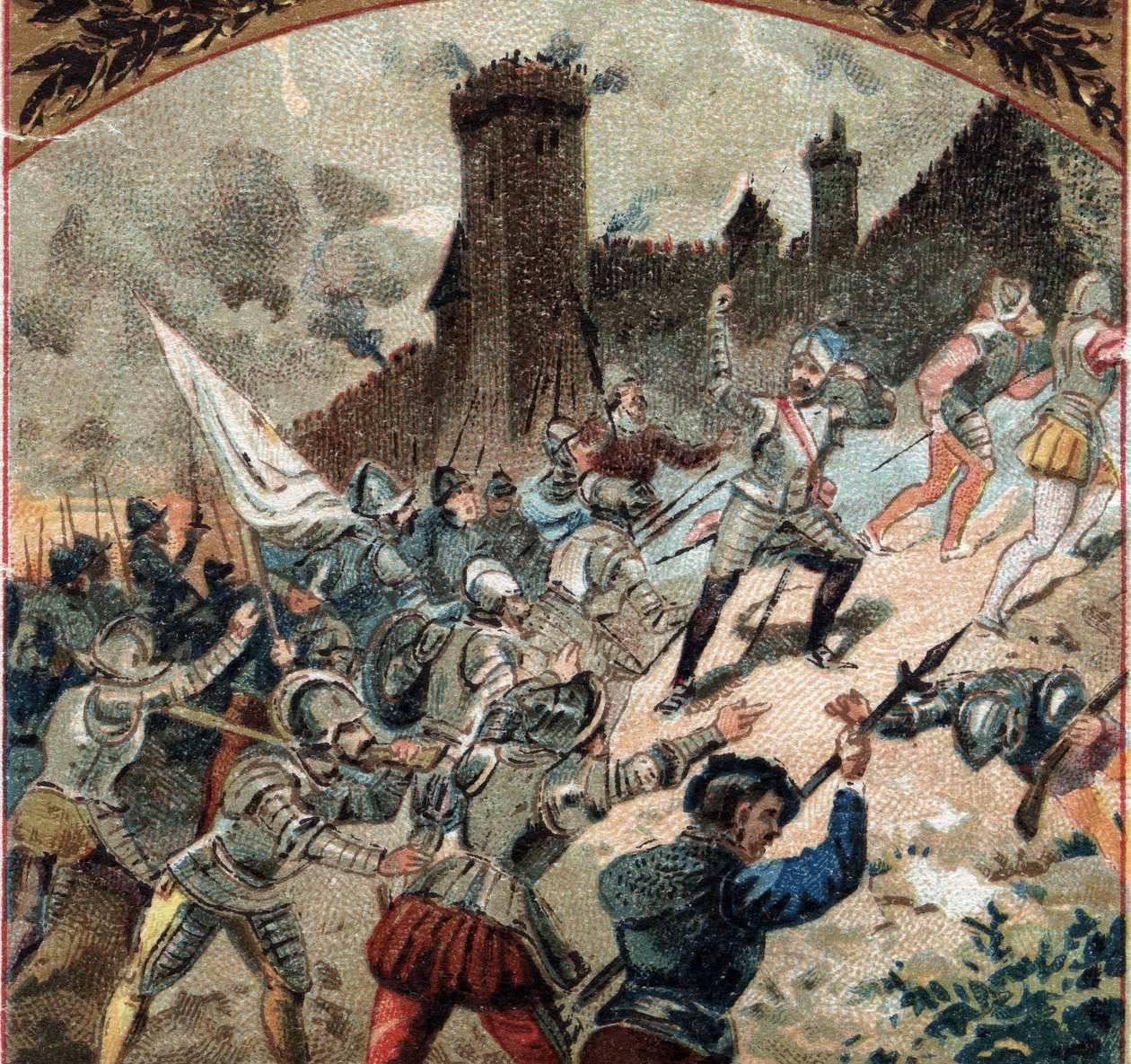 Religious wars: the Huguenots seized the castle of Dampierre in 1567. Chromolithography of the late 19th century by French School