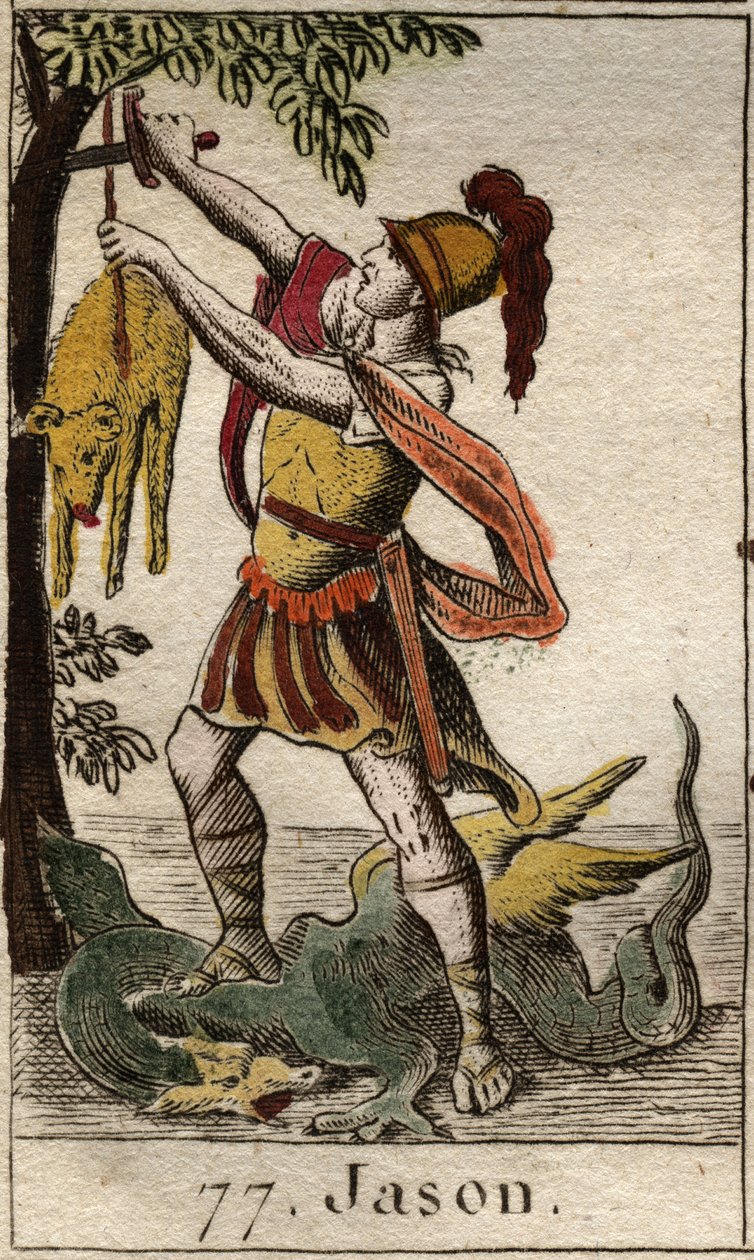 Representation of Jason, recovering the Golden Fleece after triumphing over the sleeping dragon. From “Mythology of Youth” by Pierre Blanchard 1803. by French School