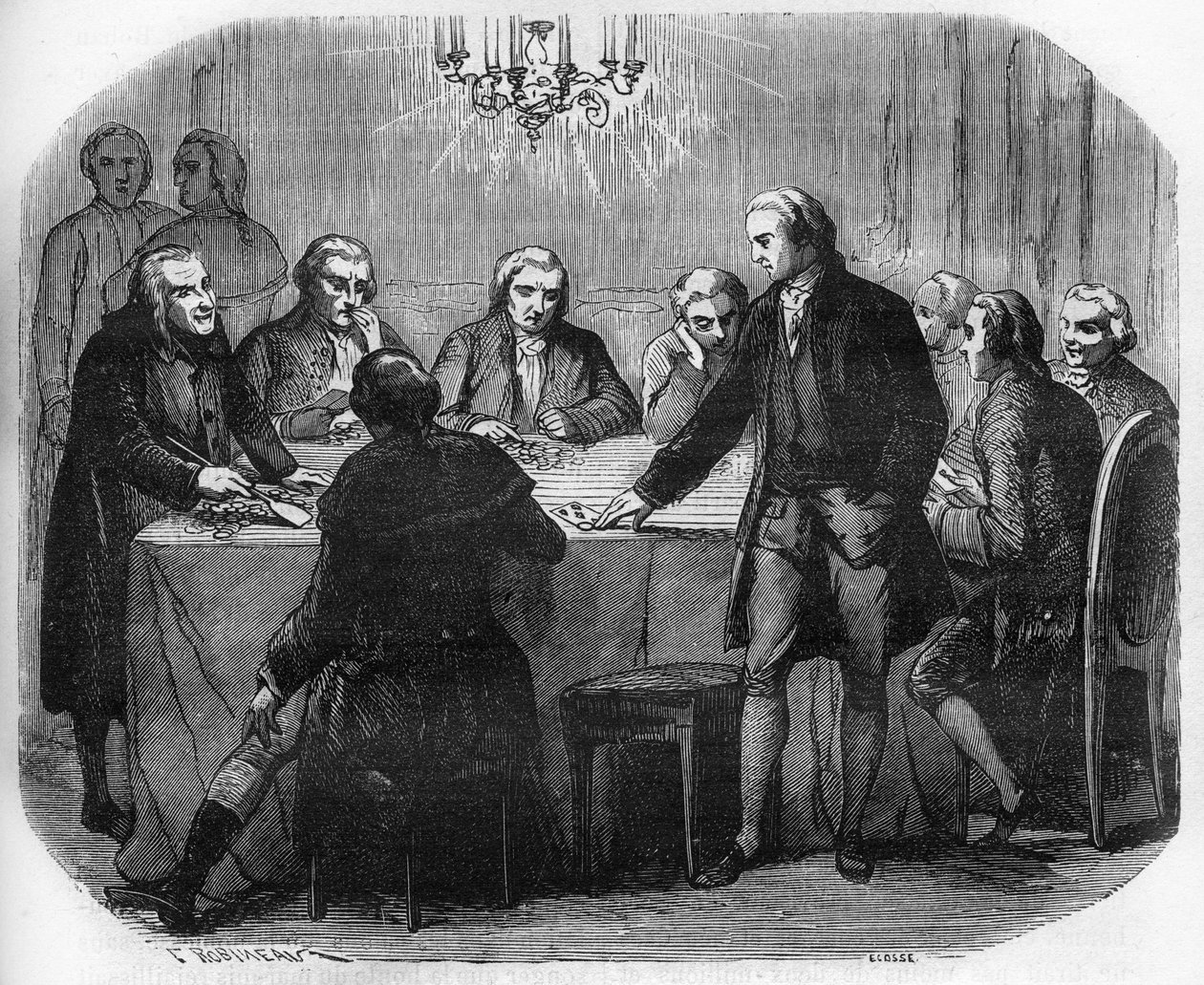 Representation of a gaming house under Louis XV. Engraving in 