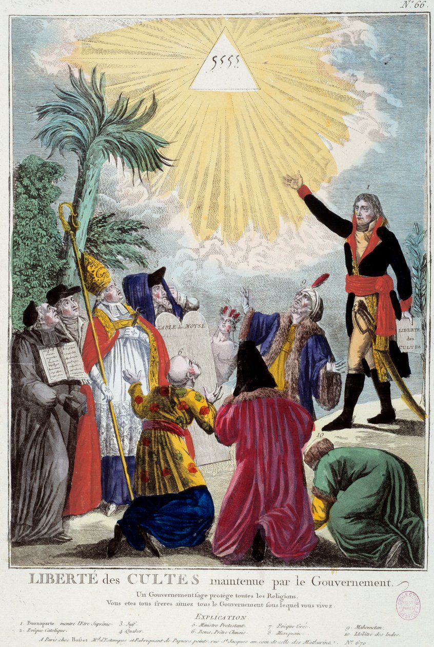 Representation of the freedom of worship of all religions maintained by Napoleon Bonaparte by French School