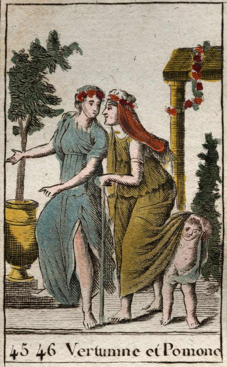 Representation of the God of Autumn Vertumnus and Pomona, Nymph of Fruit and Gardening. Vertumnus Takes the Look of an Old Woman to Seduce Pomona by French School