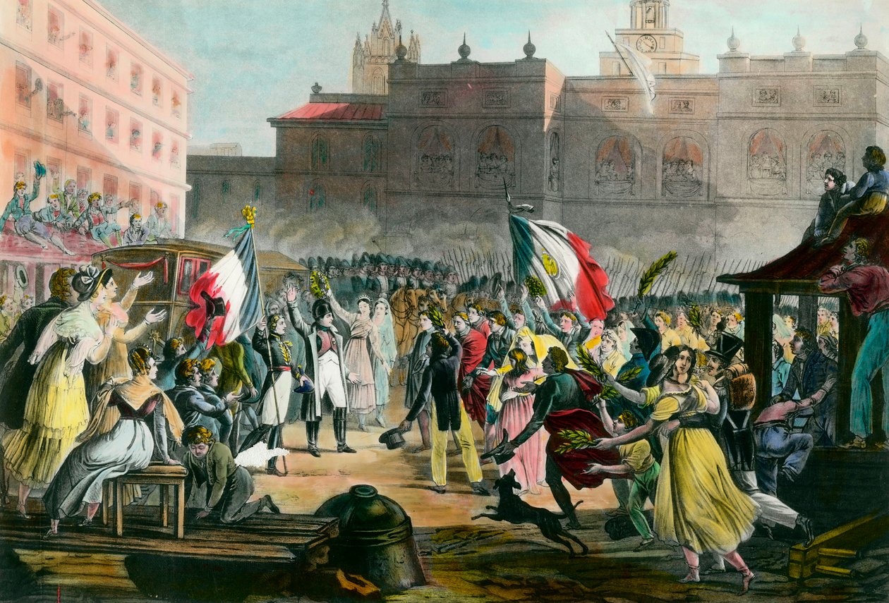 Return of Napoleon Bonaparte (1769-1821) from Elba Island to Grenoble in March 1815. Engraving Around 1815 Private Collection by French School