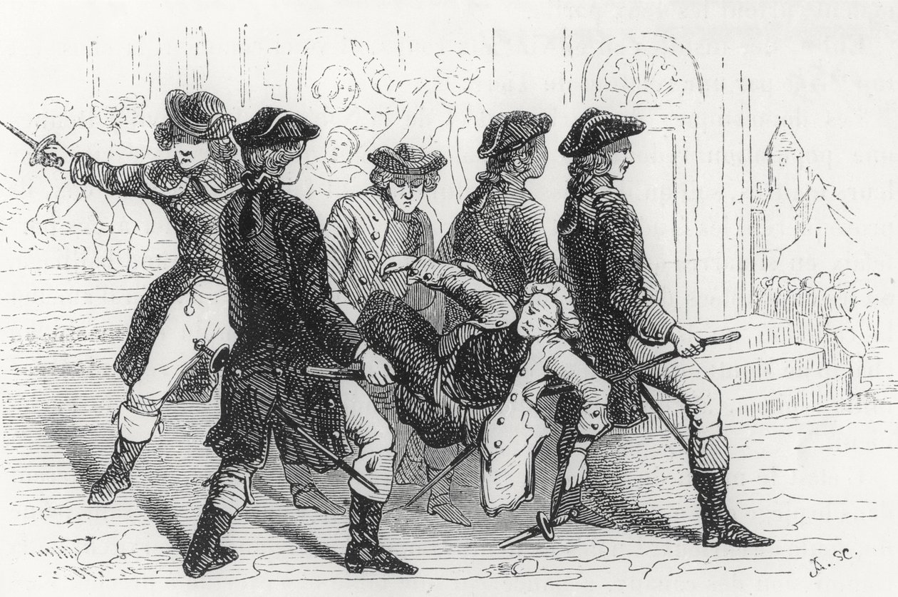 Riot in Rennes, wounded Gentleman, illustration from Bretagne et Vendee, Histoire de la Revolution dans l