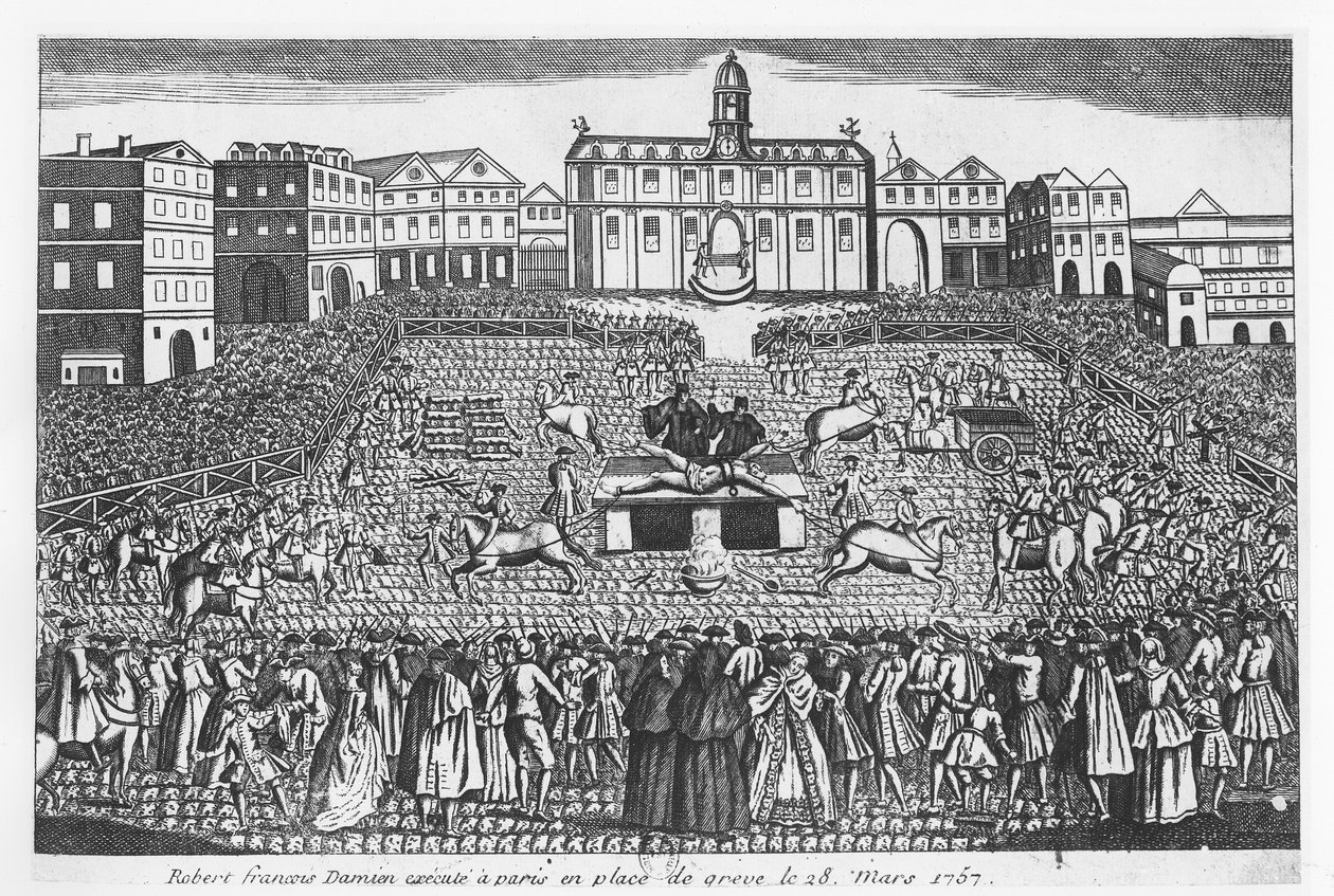 Robert-Francois Damiens executed on the Place de Grève, Paris, 28 March 1757 by French School