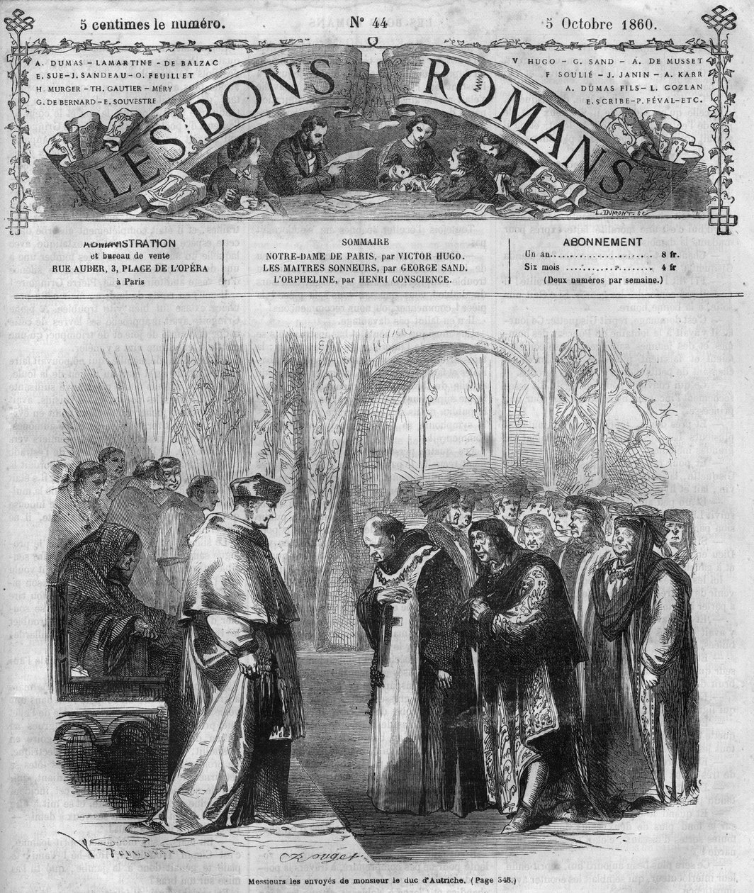 Roman serial: “Notre Dame de Paris” by Victor Hugo (1802-1885). Engraving in “Les bons romances” by French School