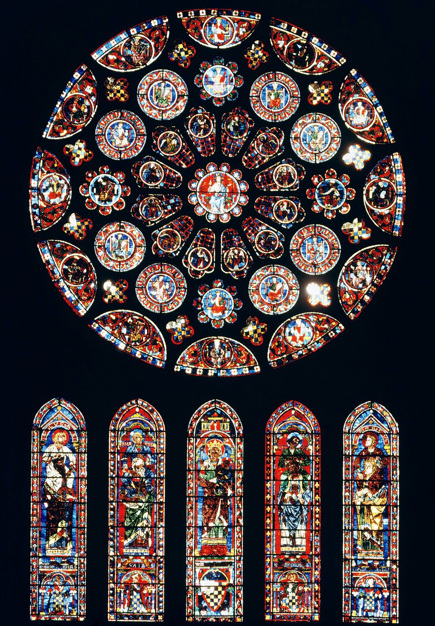 Rose and lancet windows from the south wall by French School
