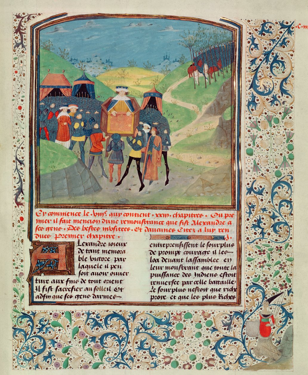 Alexander the Great addressing his men in the hope of persuading them to continue into India, from Quinte Curse Ruffe des Fais du Grant Alexandre, c.1468 by French School