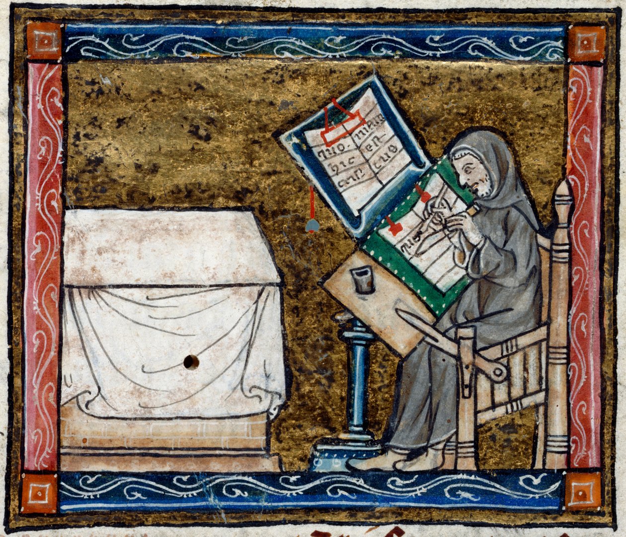 Scribe copying from an exemplar, illustration from 