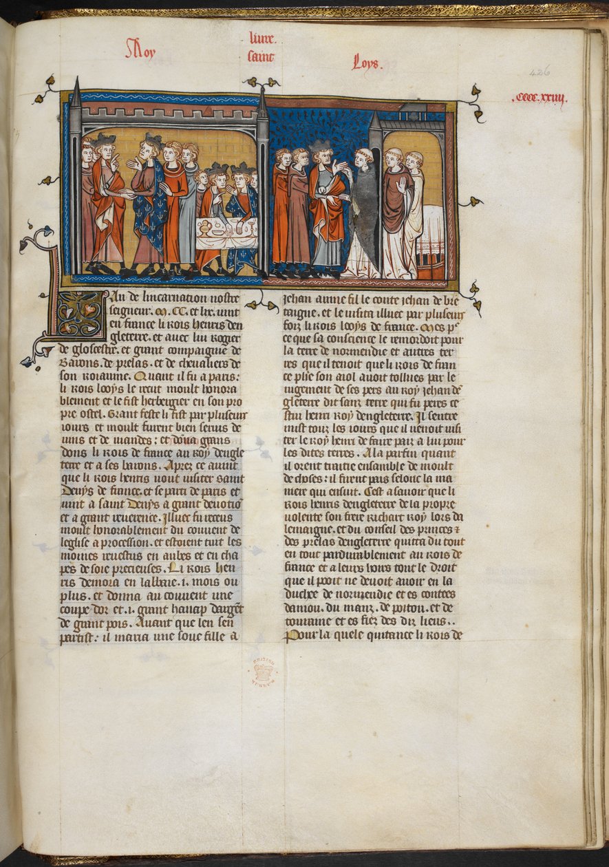 Henry III visiting Louis IX, and Henry III at St Denis, page from 
