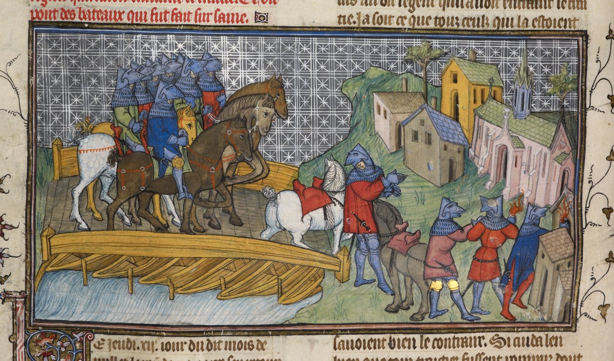 Passage of the Seine (illustration from the Chroniques de France ou de St. Denis) by French School