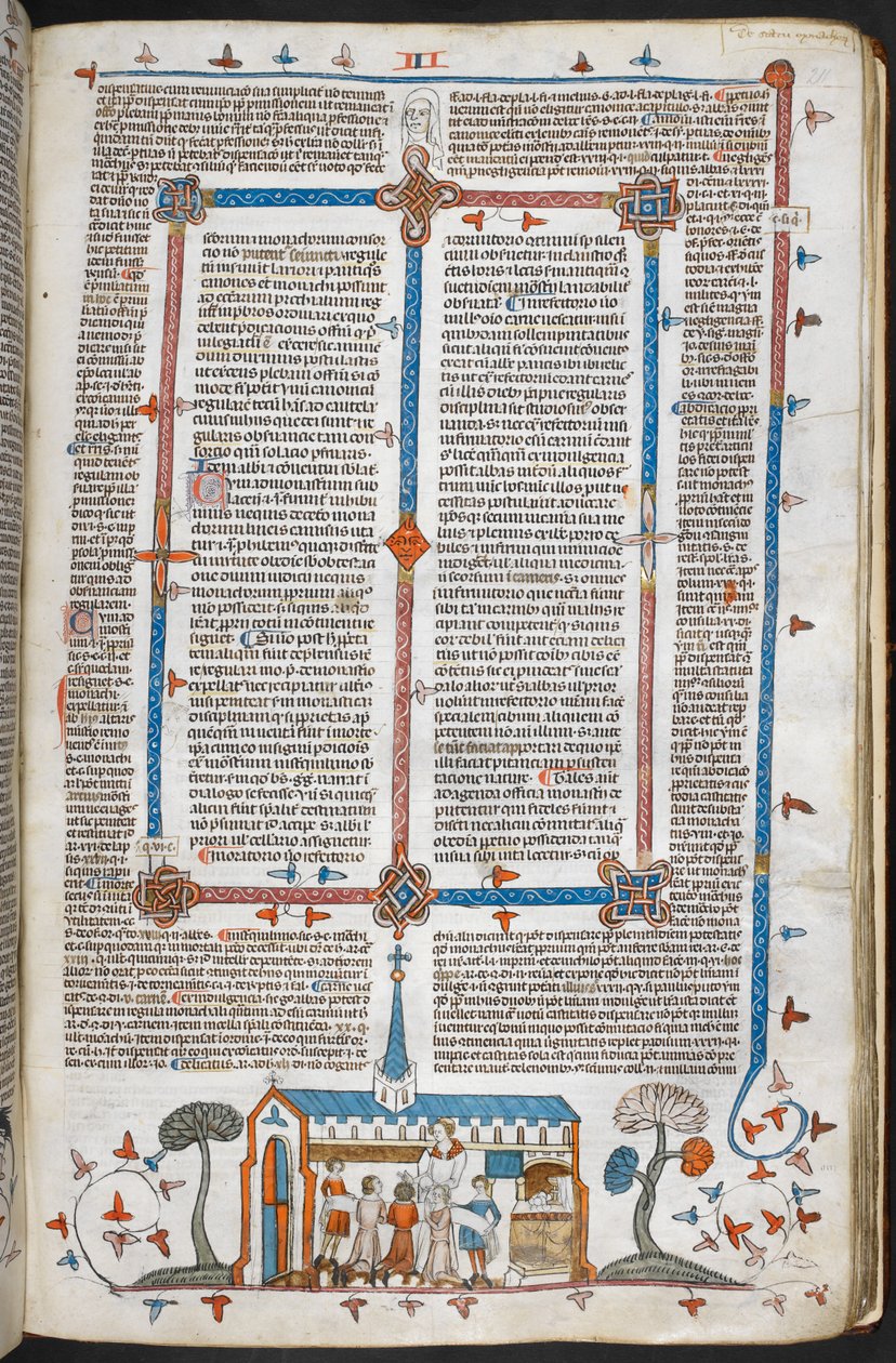 A bas-de-page scene of communicants at a mass, c.1300-40 by French School