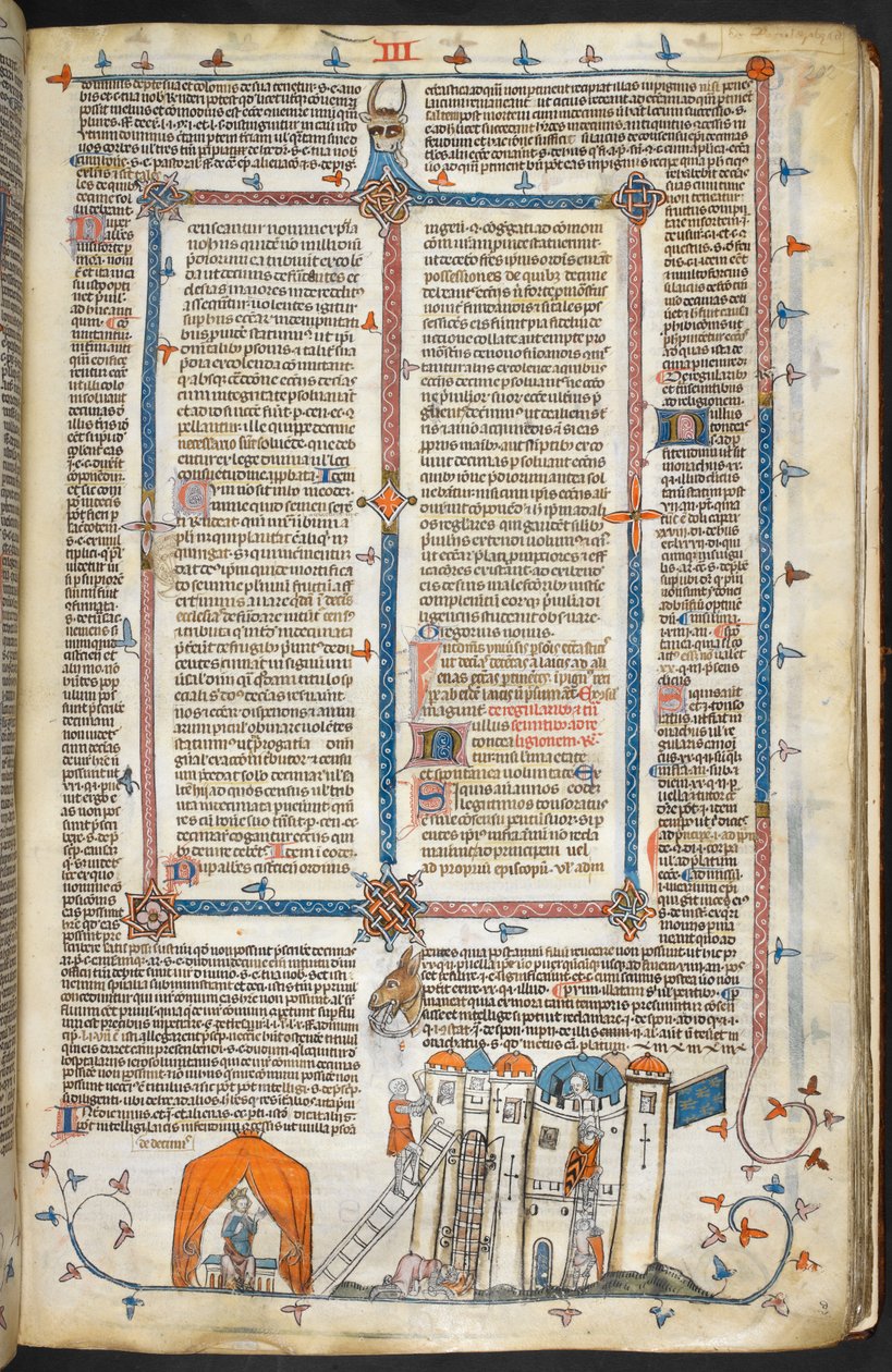 Attacking a Fortified Castle and Marginal Decoration, illustration from 