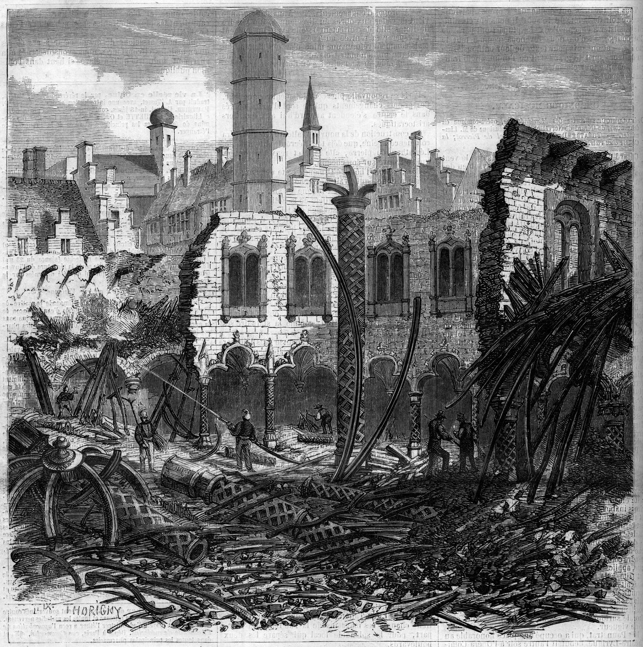 Ruins of the Antwerp Stock Exchange (Belgium) after a fire by French School