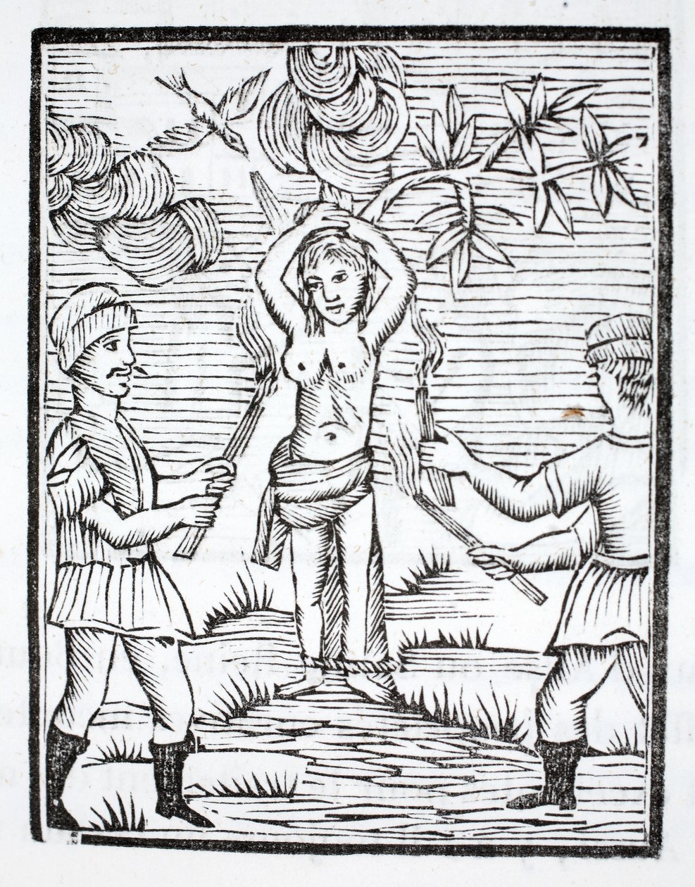 Saint Reine is Fastened to Two Poles in the Shape of a Cross, and Set Aflame by Torches by French School