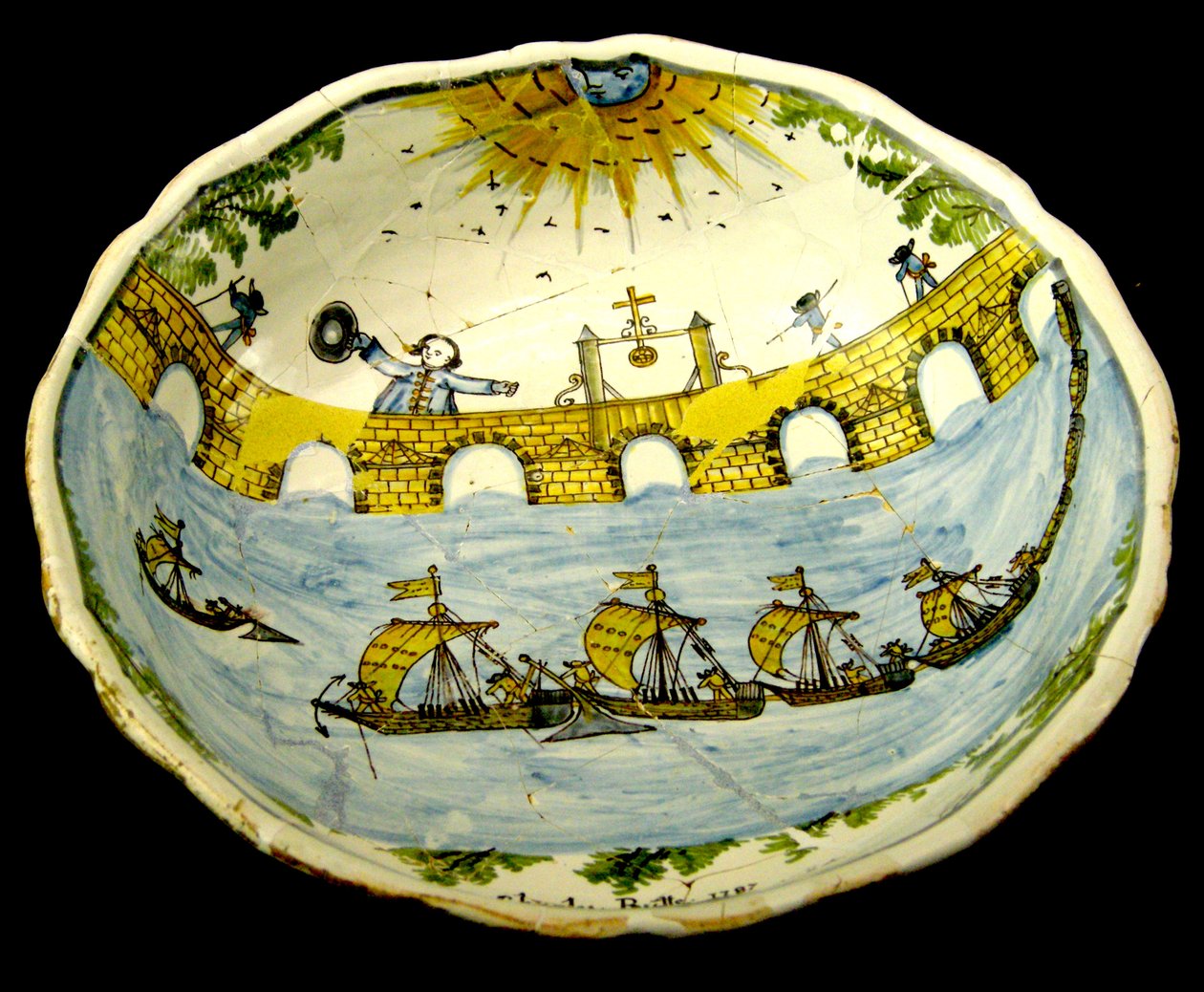 Salad Bowl Depicting a Bridge over the Loire by French School