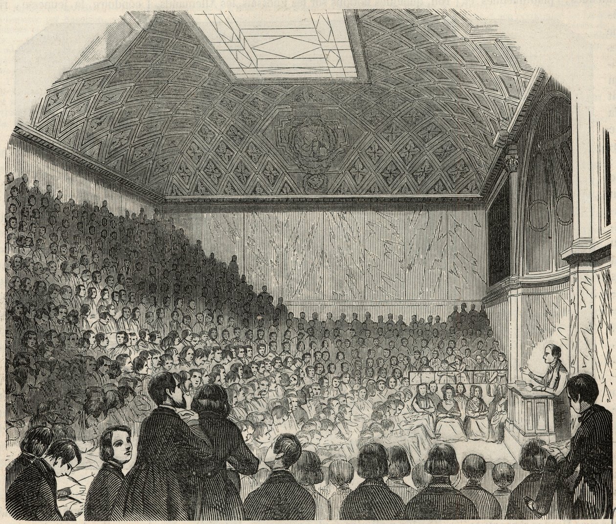 Salle des cours au College de France in Paris in the 19th century - Engraving in 