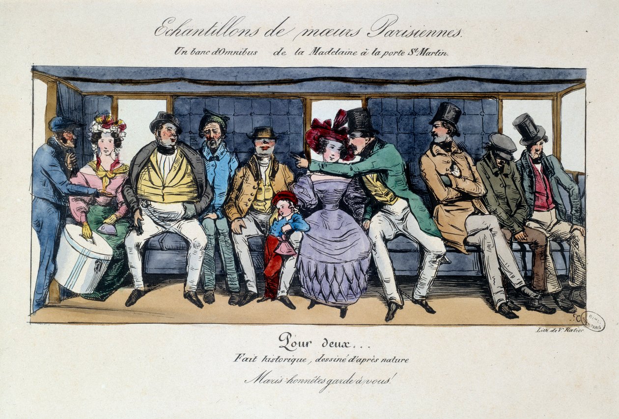 Sample of Parisian morals: a bench of omnibus from the Madeleine at Saint Martin
