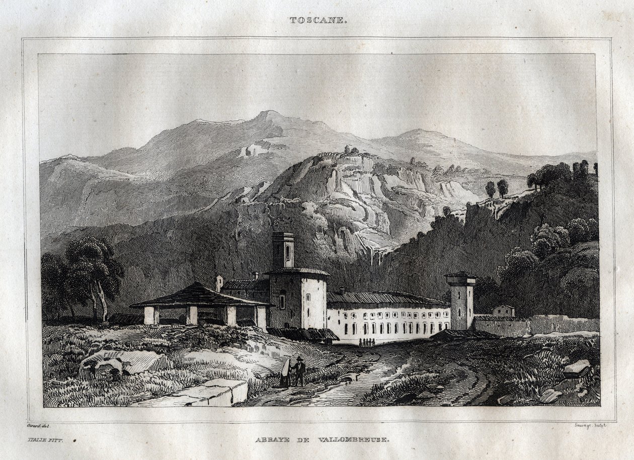 Santa Maria di Vallombrosa Benedictine abbey located in the municipality of Reggello, in Tuscany - Vallombrosa Abbey - Engraving from 