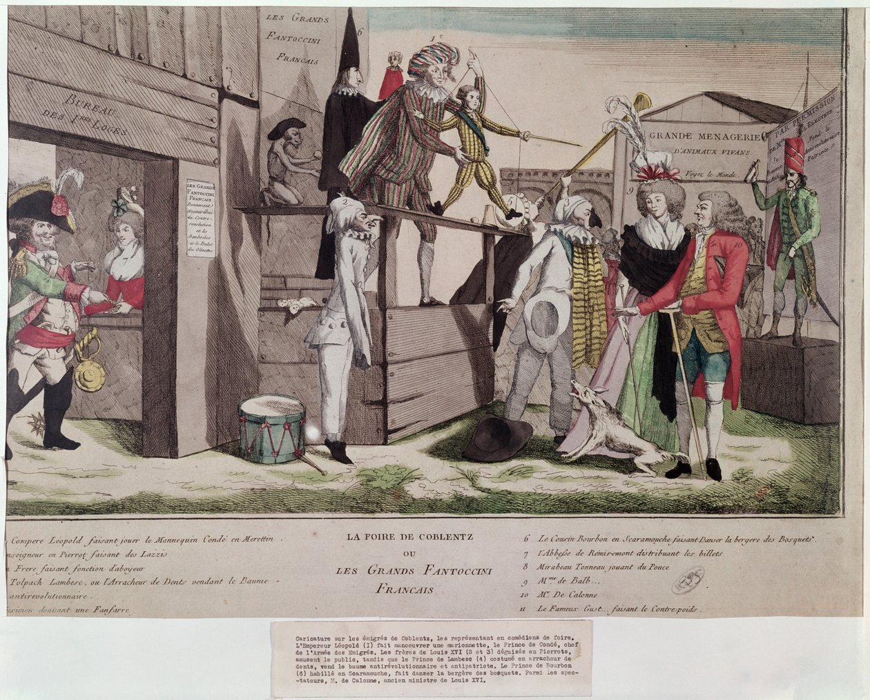 Satirical cartoon on the French émigrés in Coblentz and the Declaration of Pillnitz, 1791 by French School