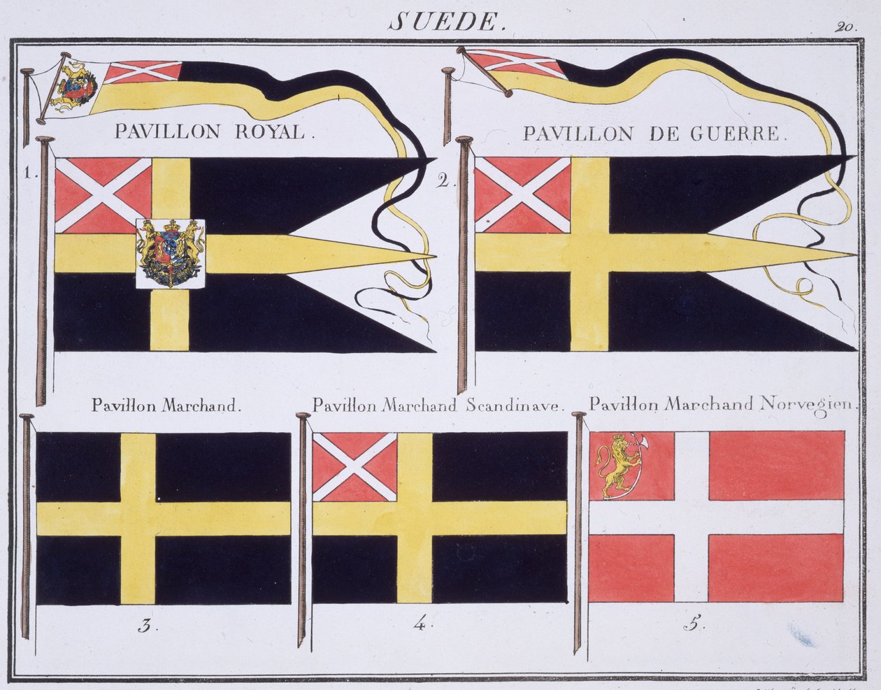 Scandinavian Flags, from a French book of Flags, c.1819 by French School
